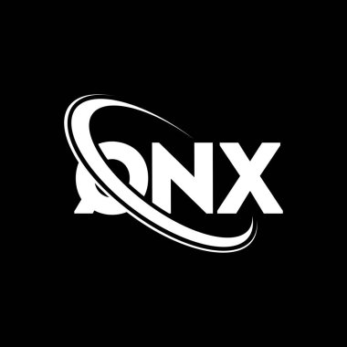 QNX logosu. QNX harfi. QNX harfli logo tasarımı. Çember ve büyük harfli monogram logosuna bağlı QNX logosu. Teknoloji, iş ve emlak markası için QNX tipografisi.