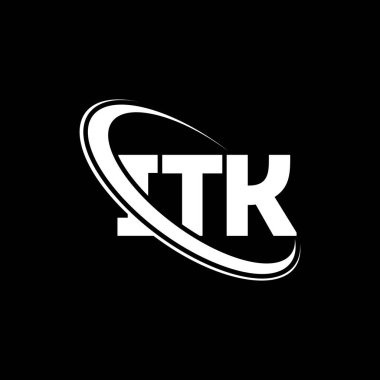 ITK logosu. ITK mektubu. ITK mektup logosu tasarımı. Çember ve büyük harfli monogram logosuna bağlı ITK logosu. Teknoloji, iş ve emlak markası için ITK tipografisi.