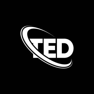 TED logosu. TED mektubu. TED mektup logosu tasarımı. Çember ve büyük harfli monogram logosuna bağlı ilk TED logosu. Teknoloji, iş ve emlak markası için TED tipografisi.