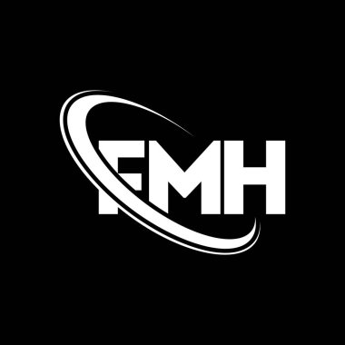 FMH logosu. FMH mektubu. FMH harf logosu tasarımı. Çember ve büyük harfli monogram logosuyla birleştirilmiş FMH logosu. Teknoloji, iş ve emlak markası için FMH tipografisi.