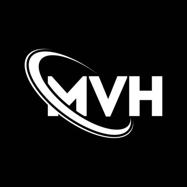 MVH logosu. MVH harfi. MVH harf logosu tasarımı. Çember ve büyük harfli monogram logosuna bağlı baş harfler. Teknoloji, iş ve emlak markası için MVH tipografisi.