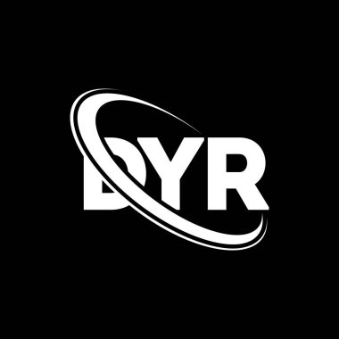 DYR logosu. DYR mektubu. DYR mektup logosu tasarımı. Daire ve büyük harfli monogram logosuna bağlı DYR logosu. DYR teknoloji, iş ve emlak markası tipografisi.