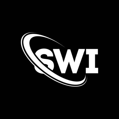 SWI logosu. SWI mektubu. SWI harfli logo tasarımı. Çember ve büyük harfli monogram logosuna bağlı SWI logosu. Teknoloji, iş ve emlak markası için SWI tipografisi.
