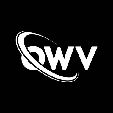 OWV logosu. OWV mektubu. OWV mektup logosu tasarımı. Çember ve büyük harfli monogram logosuna bağlı baş harfler OWV logosu. Teknoloji, iş ve emlak markası için OWV tipografisi.