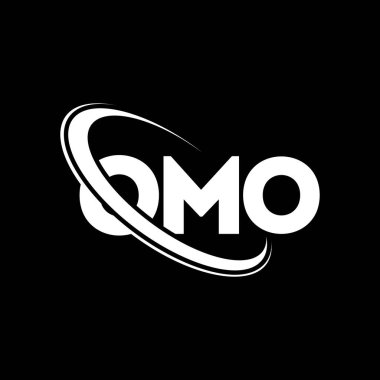 OMO logosu. OMO mektubu. OMO harf logosu tasarımı. Çember ve büyük harfli monogram logosuna bağlı baş harfler OMO logosu. Teknoloji, iş ve emlak markası için OMO tipografisi.