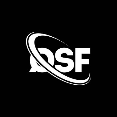 QSF logosu. QSF mektubu. QSF harf logosu tasarımı. Çember ve büyük harfli monogram logosuna bağlı QSF logosu. Teknoloji, iş ve emlak markası için QSF tipografisi.