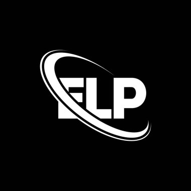 ELP logosu. ELP mektubu. ELP mektup logosu tasarımı. Çember ve büyük harfli monogram logosuna bağlı ilk ELP logosu. Teknoloji, iş ve emlak markası için ELP tipografisi.