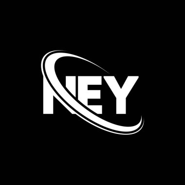 Yeni logo. Yeni mektup. NEY mektup logosu tasarımı. Çember ve büyük harfli monogram logosuna bağlı baş harfler NEY logosu. Teknoloji, iş ve emlak markası için NEY tipografisi.