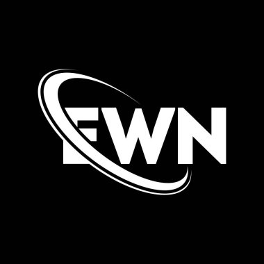 EWN logosu. EWN mektubu. EWN harfli logo tasarımı. Çember ve büyük harfli monogram logosuna bağlı baş harfler EWN logosu. Teknoloji, iş ve emlak markası için EWN tipografisi.