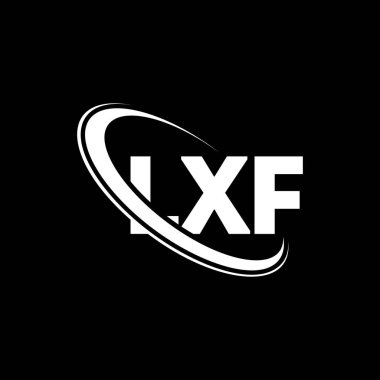 LXF logosu. LXF mektubu. LXF harf logosu tasarımı. Çember ve büyük harfli monogram logosuna bağlı ilk LXF logosu. Teknoloji, iş ve emlak markası için LXF tipografisi.