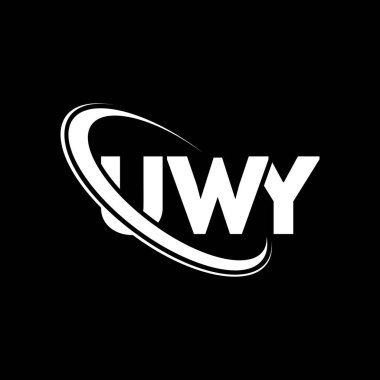 UWY logosu. UWY mektubu. UWY harf logosu tasarımı. Çember ve büyük harfli monogram logosuyla birleştirilmiş UWY logosu. Teknoloji, iş ve emlak markası için UWY tipografisi.