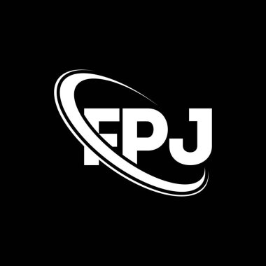FPJ logosu. FPJ mektubu. FPJ harf logosu tasarımı. Çember ve büyük harfli monogram logosuna bağlı FPJ logosu. Teknoloji, iş ve emlak markası için FPJ tipografisi.