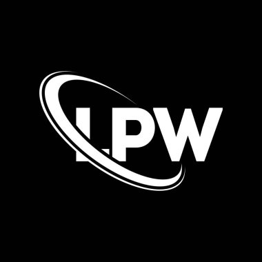 LPW logosu. LPW mektubu. LPW harf logosu tasarımı. Çember ve büyük harfli monogram logosuna bağlı ilk LPW logosu. Teknoloji, iş ve emlak markası için LPW tipografisi.
