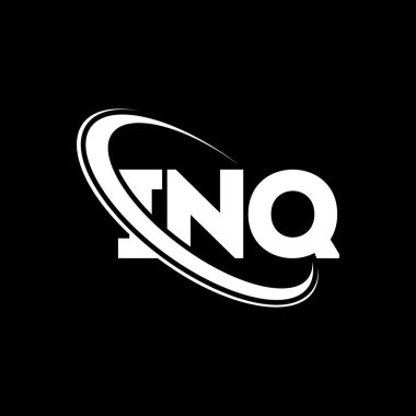 INQ logosu. INQ mektubu. INQ harf logosu tasarımı. Çember ve büyük harfli monogram logosuna bağlı INQ logosu. Teknoloji, iş ve emlak markası için INQ tipografisi.