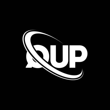 QUP logosu. QUP mektubu. QUP harf logosu tasarımı. Çember ve büyük harfli monogram logosuna bağlı QUP logosu. Teknoloji, iş ve emlak markası için QUP tipografisi.