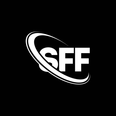 SFF logosu. SFF mektubu. SFF mektup logosu tasarımı. Çember ve büyük harfli monogram logosuna bağlı SFF logosu. Teknoloji, iş ve emlak markası için SFF tipografisi.