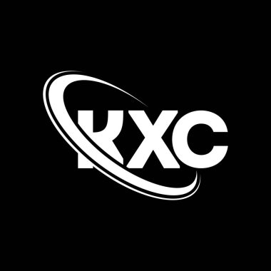 KXC logosu. KXC mektubu. KXC harf logosu tasarımı. Çember ve büyük harfli monogram logosuyla birleştirilmiş KXC logosu. Teknoloji, iş ve emlak markası için KXC tipografisi.