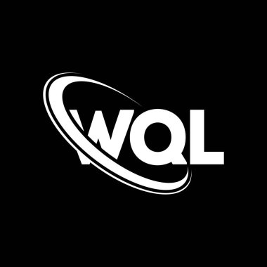 WQL logosu. WQL mektubu. WQL harf logosu tasarımı. Çember ve büyük harfli monogram logosuna bağlı WQL logosu. Teknoloji, iş ve emlak markası için WQL tipografisi.