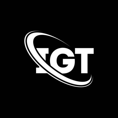 IGT logosu. IGT mektubu. IGT harf logosu tasarımı. Daireye ve büyük harfli monogram logosuna bağlı ilk IGT logosu. Teknoloji, iş ve emlak markası için IGT tipografisi.