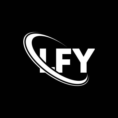 LFY logosu. LFY mektubu. LFY harf logosu tasarımı. Çember ve büyük harfli monogram logosuyla birleştirilmiş LFY logosu. Teknoloji, iş ve emlak markası için LFY tipografisi.