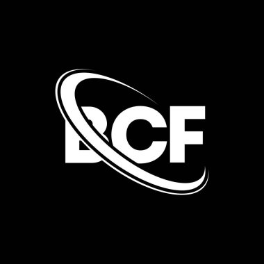 BCF logosu. BCF mektubu. BCF harf logosu tasarımı. Çember ve büyük harfli monogram logosuna bağlı baş harfler. Teknoloji, iş ve emlak markası için BCF tipografisi.