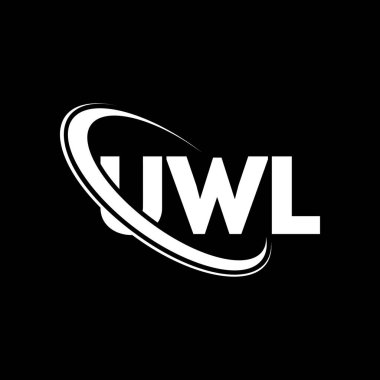 UWL logosu. UWL mektubu. UWL harf logosu tasarımı. Çember ve büyük harfli monogram logosuna bağlı baş harfler. Teknoloji, iş ve emlak markası için UWL tipografisi.