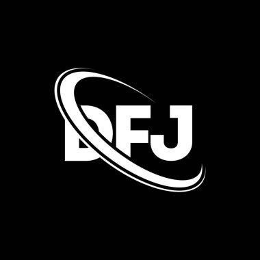 DFJ logosu. DFJ mektubu. DFJ mektup logosu tasarımı. Daire ve büyük harfli monogram logosuna bağlı baş harfler DFJ logosu. Teknoloji, iş ve emlak markası için DFJ tipografisi.