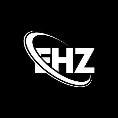 EHZ logosu. EHZ harfi. EHZ harf logosu tasarımı. Çember ve büyük harfli monogram logosuna bağlı baş harfler EHZ logosu. Teknoloji, iş ve emlak markası için EHZ tipografisi.