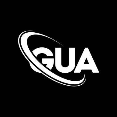 GUA logosu. GUA mektubu. GUA mektup logosu tasarımı. Çember ve büyük harfli monogram logosuna bağlı baş harfler GUA logosu. Teknoloji, iş ve emlak markası için GUA tipografisi.