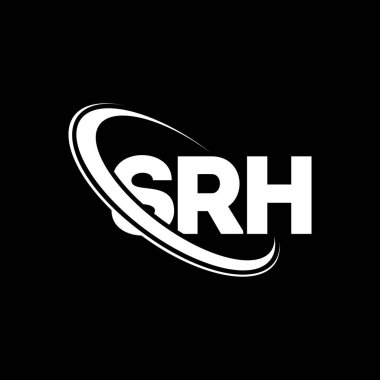 SRH logosu. SRH mektubu. SRH harf logosu tasarımı. Çember ve büyük harfli monogram logosuna bağlı SRH logosu. Teknoloji, iş ve emlak markası için SRH tipografisi.