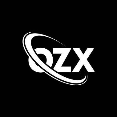 OZX logosu. OZX mektubu. OZX harfli logo tasarımı. Çember ve büyük harfli monogram logosuna bağlı baş harfler OZX logosu. Teknoloji, iş ve emlak markası için OZX tipografisi.