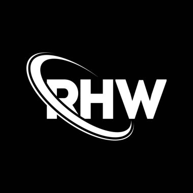 RHW logosu. RHW mektubu. RHW harf logosu tasarımı. Daireye ve büyük harfli monogram logosuna bağlı RHW logosu. Teknoloji, iş ve emlak markası için RHW tipografisi.