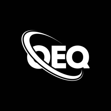 OEQ logosu. OEQ harfi. OEQ harfi logo tasarımı. Çember ve büyük harfli monogram logosuna bağlı baş harfler OEQ logosu. Teknoloji, iş ve emlak markası için OEQ tipografisi.