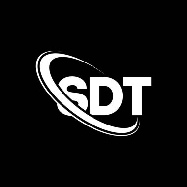 SDT logosu. SDT mektubu. SDT harf logosu tasarımı. Çember ve büyük harfli monogram logosuna bağlı ilk SDT logosu. Teknoloji, iş ve emlak markası için SDT tipografisi.