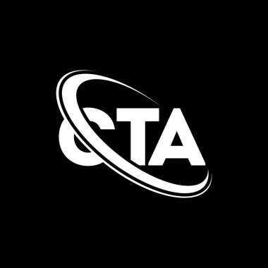 CTA logosu. CTA mektubu. CTA mektup logosu tasarımı. Çember ve büyük harfli monogram logosuna bağlı CTA logosu. Teknoloji, iş ve emlak markası için CTA tipografisi.