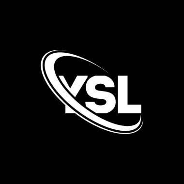 YSL logosu. YSL mektubu. YSL harf logosu tasarımı. Çember ve büyük harfli monogram logosuyla birleştirilmiş YSL logosu. Teknoloji, iş ve emlak markası için YSL tipografisi.