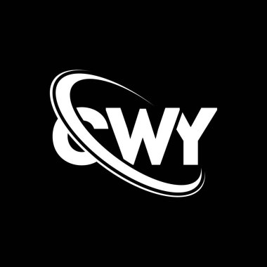 CWY logosu. CWY mektubu. CWY harf logosu tasarımı. Çember ve büyük harfli monogram logosuna bağlı baş harfler. Teknoloji, iş ve emlak markası için CWY tipografisi.