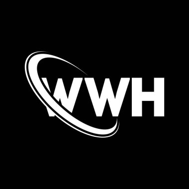 WWH logosu. WWH mektubu. WWH mektup logosu tasarımı. Çember ve büyük harfli monogram logosuna bağlı WWH logosu. WWH teknoloji, iş ve emlak markası tipografisi.