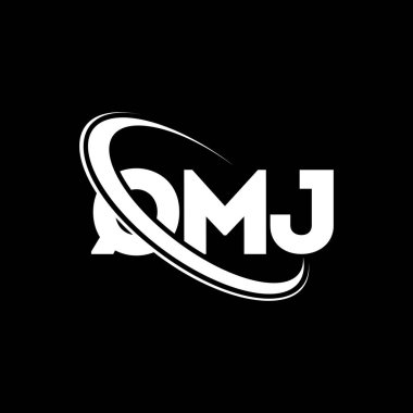 QMJ logosu. QMJ mektubu. QMJ harf logosu tasarımı. Çember ve büyük harfli monogram logosuna bağlı QMJ logosu. Teknoloji, iş ve emlak markası için QMJ tipografisi.