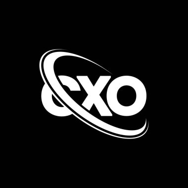 CXO logosu. CXO mektubu. CXO harf logosu tasarımı. Çember ve büyük harfli monogram logosuna bağlı baş harfler. Teknoloji, iş ve emlak markası için CXO tipografisi.