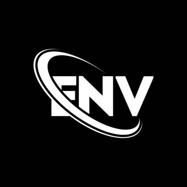 ENV logosu. ENV mektubu. ENV mektup logosu tasarımı. Çember ve büyük harfli monogram logosuna bağlı baş harfler ENV logosu. Teknoloji, iş ve emlak markası için ENV tipografisi.