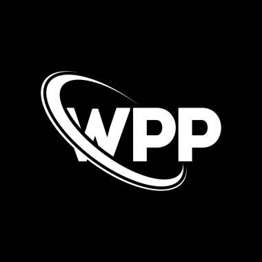 WPP logosu. WPP mektubu. WPP mektup logosu tasarımı. Çember ve büyük harfli monogram logosuna bağlı WPP logosu. WPP teknoloji, iş ve emlak markası tipografisi.