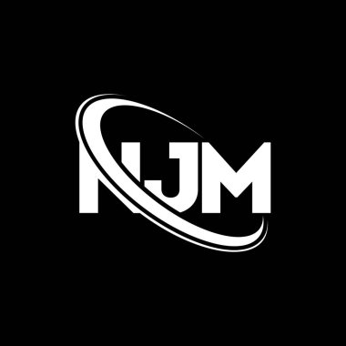 NJM logosu. NJM mektubu. NJM mektup logosu tasarımı. Çember ve büyük harfli monogram logosuna bağlı NJM logosu. Teknoloji, iş ve emlak markası için NJM tipografisi.