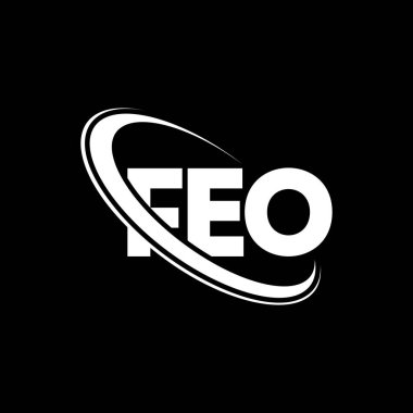 FEO logosu. FEO mektubu. FEO harf logosu tasarımı. Çember ve büyük harfli monogram logosuna bağlı FEO logosunun baş harfleri. Teknoloji, iş ve emlak markası için FEO tipografisi.