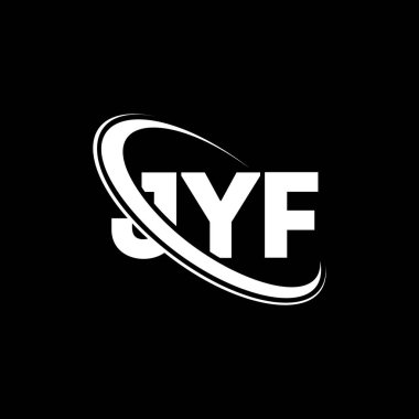 JYF logosu. JYF mektubu. JYF mektup logosu tasarımı. Çember ve büyük harfli monogram logosuna bağlı JYF logosu. Teknoloji, iş ve emlak markası için JYF tipografisi.