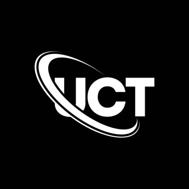 UCT logosu. Mektup. UCT mektup logosu tasarımı. Çember ve büyük harfli monogram logosuna bağlı UCT logosu. UCT teknoloji, iş ve gayrimenkul markası tipografisi.