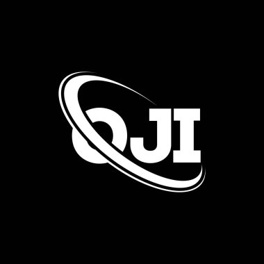 OJI logosu. OJI mektubu. OJI harf logosu tasarımı. Çember ve büyük harfli monogram logosuna bağlı baş harfler OJI. Teknoloji, iş ve emlak markası için OJI tipografisi.