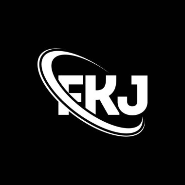 FKJ logosu. FKJ mektubu. FKJ harf logosu tasarımı. Çember ve büyük harfli monogram logosuna bağlı FKJ logosu. Teknoloji, iş ve emlak markası için FKJ tipografisi.