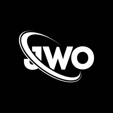 JWO logosu. JWO mektubu. JWO mektup logosu tasarımı. Çember ve büyük harfli monogram logosuna bağlı baş harfler JWO logosu. Teknoloji, iş ve emlak markası için JWO tipografisi.