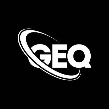 GEQ logosu. GEQ mektubu. GEQ harf logosu tasarımı. Çember ve büyük harfli monogram logosuyla birleştirilmiş baş harfler GEQ logosu. Teknoloji, iş ve emlak markası için GEQ tipografisi.